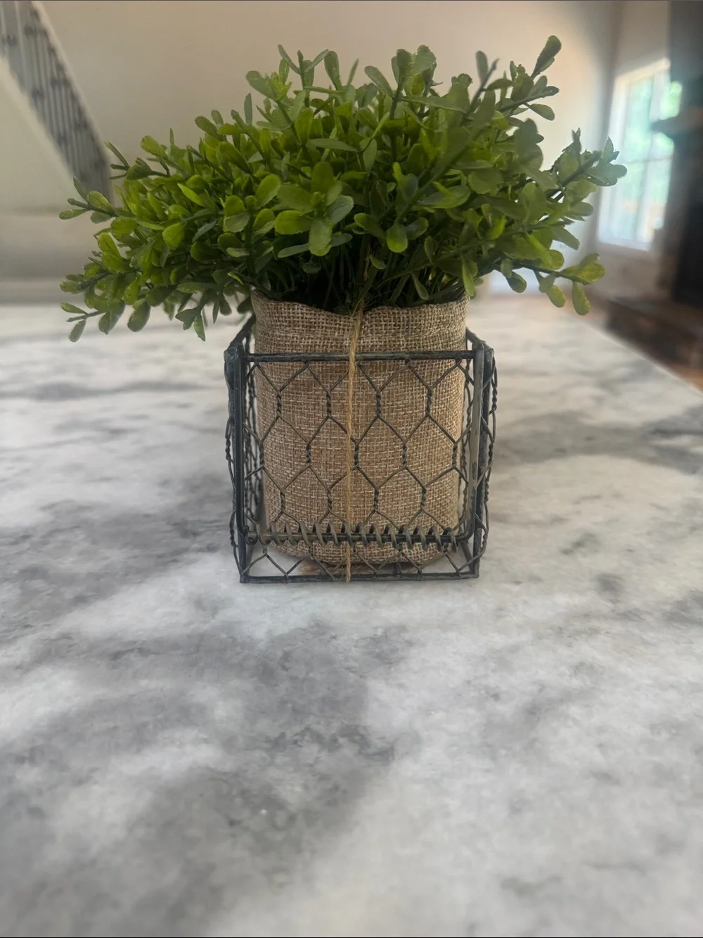 Neutral Burlap Trio Planter with Green Faux Foliage